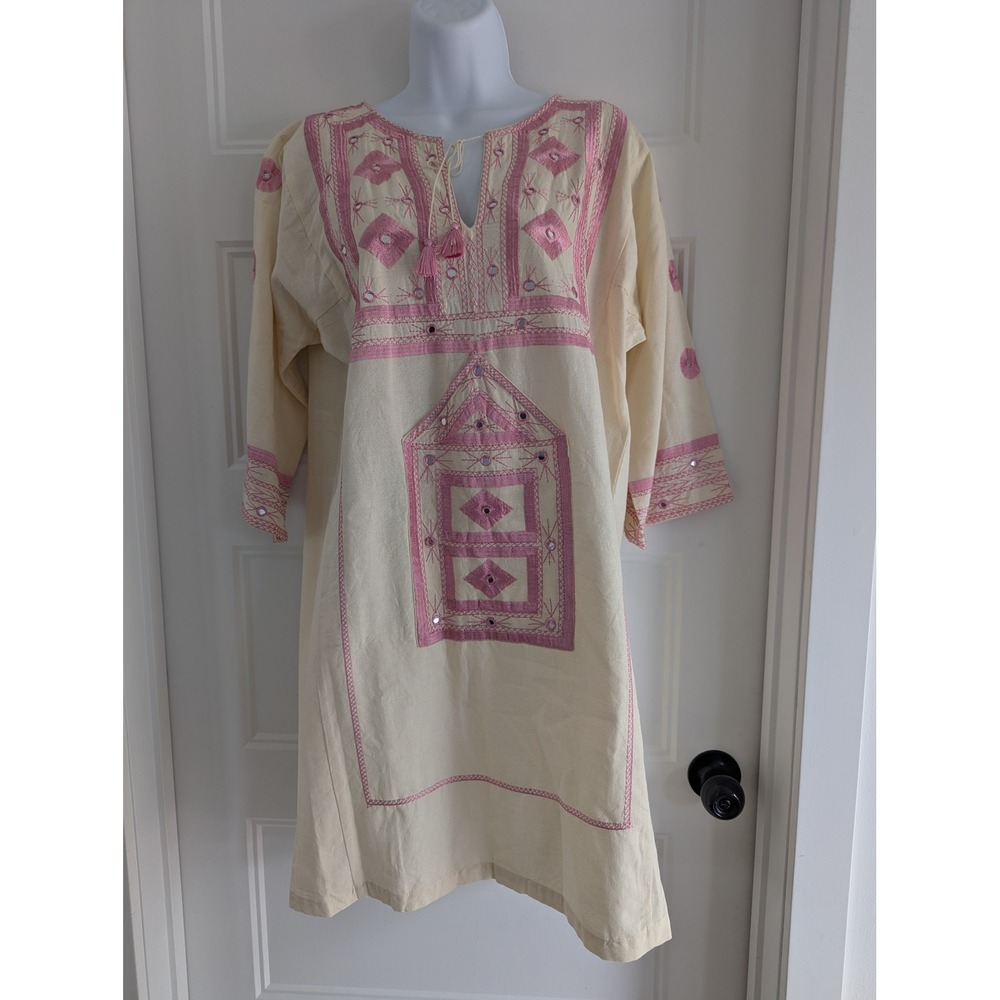 Maison Hotel Clara Short Dress Ecru Coral Embroidered Mirror‎ Tunic NWT Medium